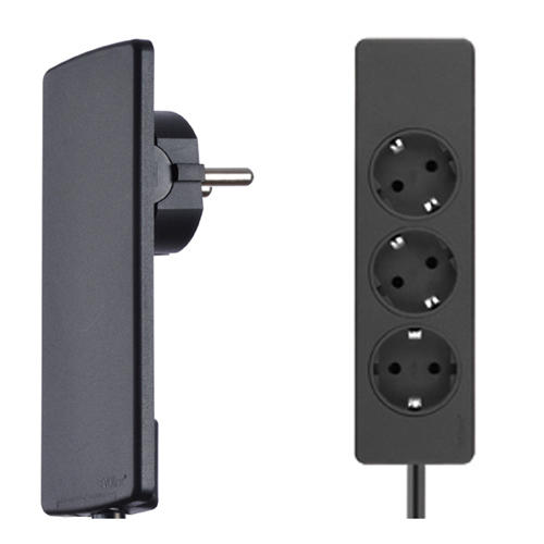 Featured image for “EVOline Plug with 3-fold socket rail / Black / 150cm”