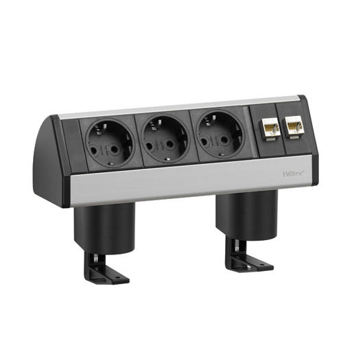 Featured image for “EVOline Dock DATA SMALL / 3x power / 2x RJ45 / no clamp / Silver”