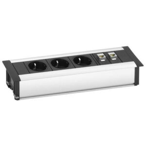 EVOline FrameDock DATA / silver anodised / 3x power socket / 2x RJ45-0 EVOline FrameDock DATA silver
