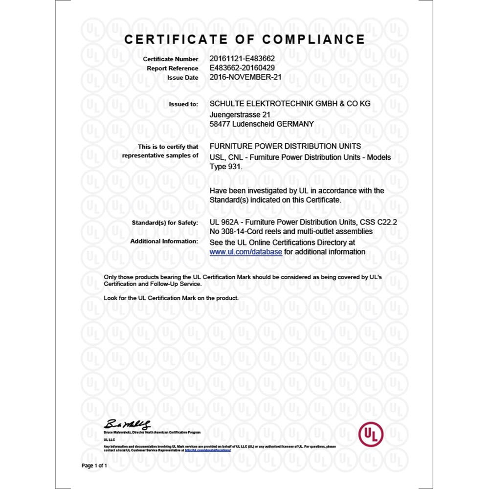 EVOline Port - UL certification - USA-UL-Type B version - EVOlineStore