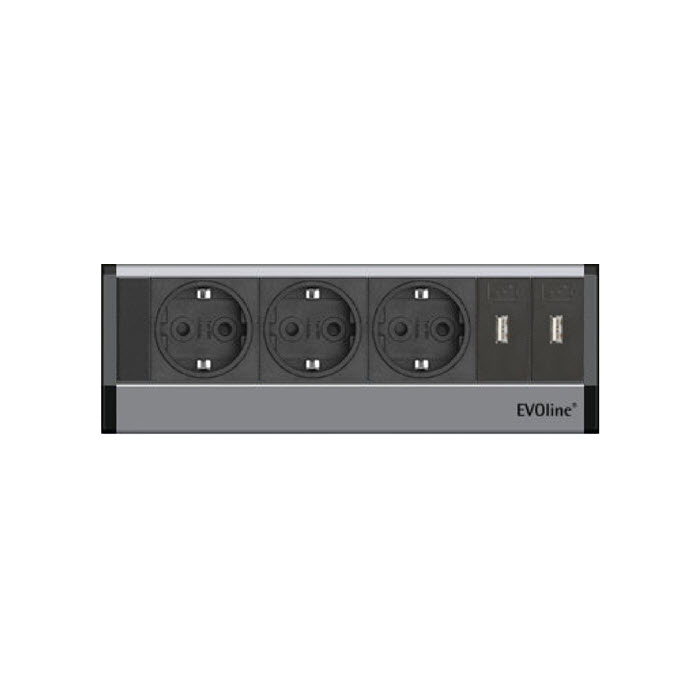 EVOline R-Dock Charger / 3x socket / 2x USB / Covers Black-3156