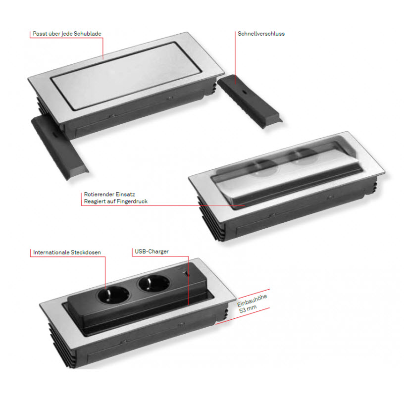 EVOline Backflip black glass top / 2x power socket / 1x USB Charger-3293