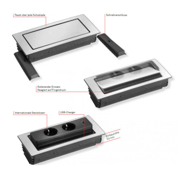 EVOline Backflip black painted top / 2x power socket / 1x USB Charger-3394