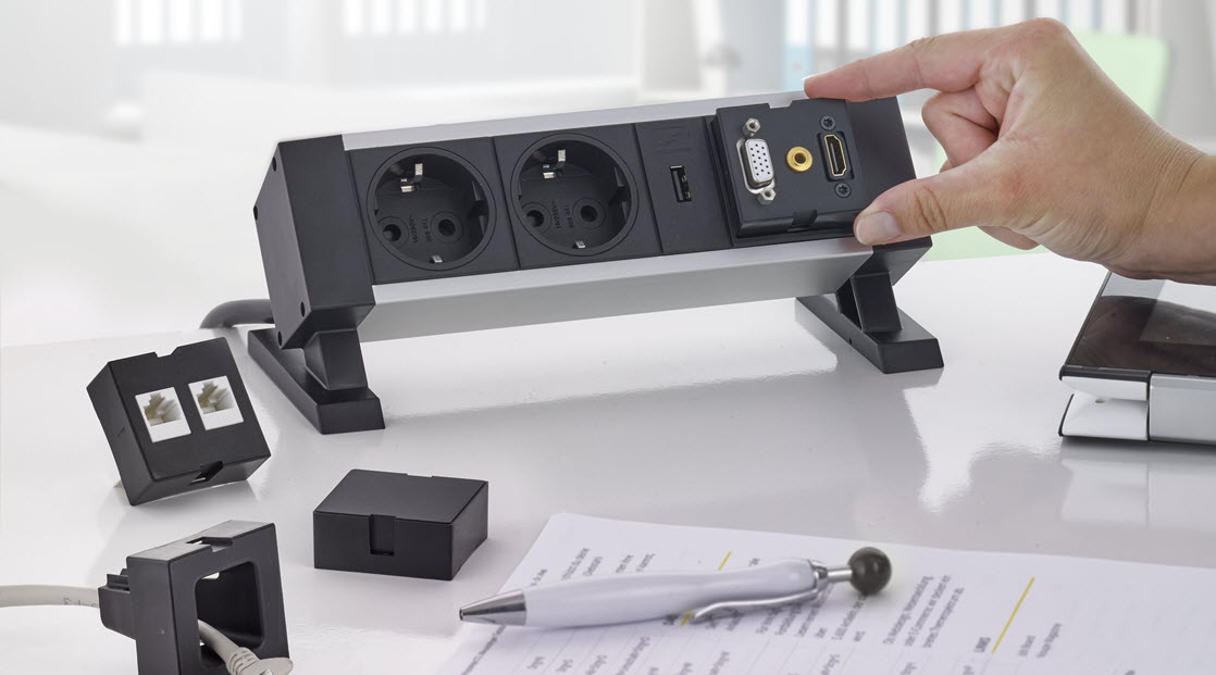 EVOline Dock Square / 2x power / 1x USB charger / Free slot / Silver-3410
