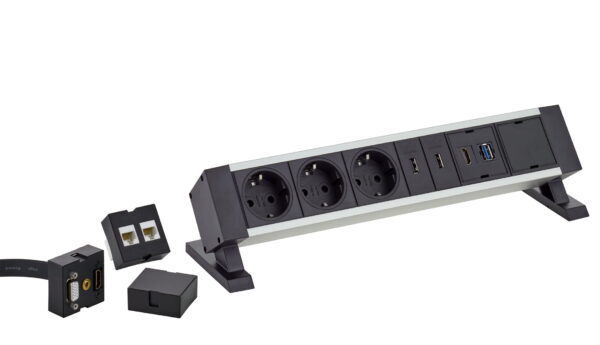 EVOline Dock Square / 2x power / 1x USB charger / Free slot / Silver-3411