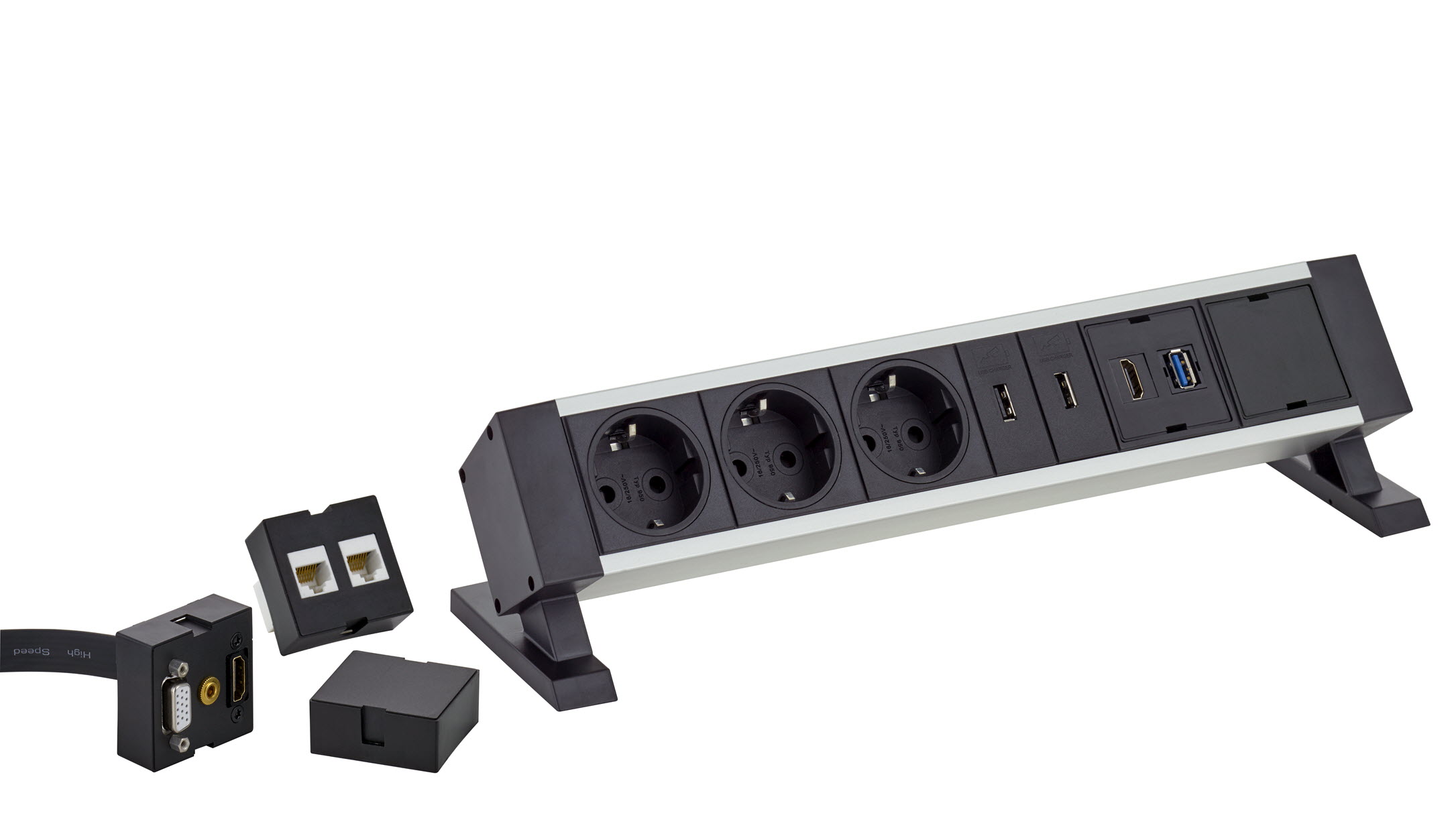 EVOline Dock Square / 2x power / 1x USB charger / Free slot / Silver-3411
