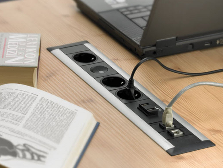 EVOline FrameDock DATA / black anodised / 3x power socket / 2x RJ45-3498