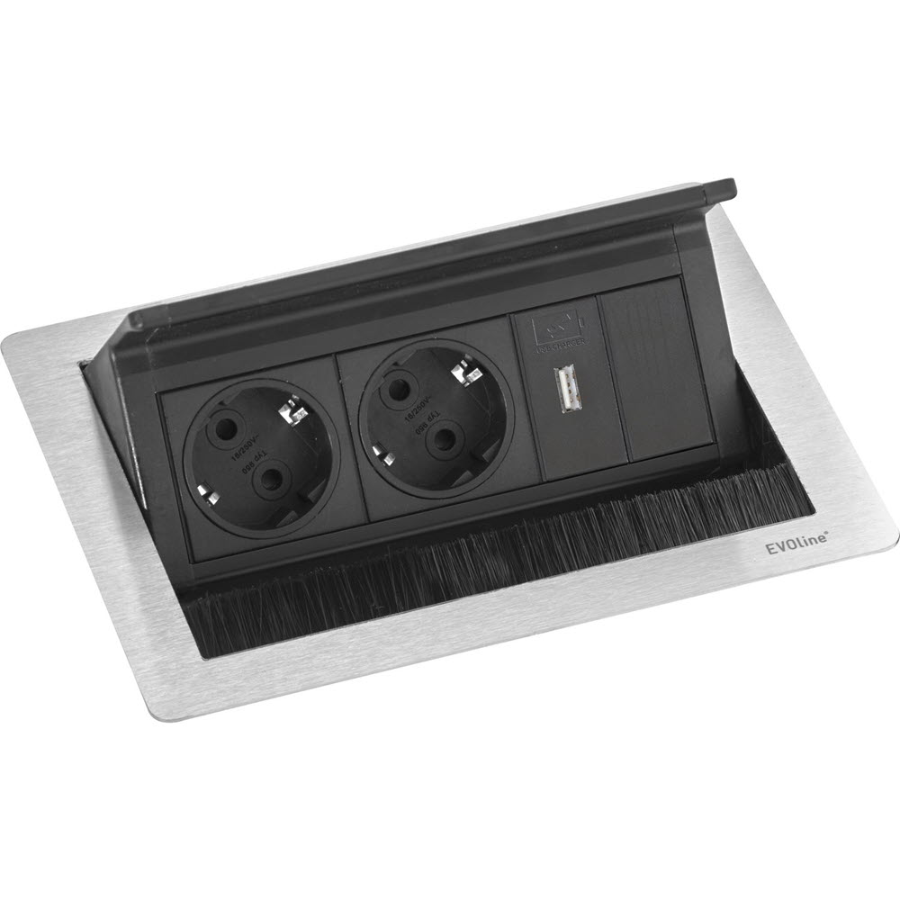 Featured image for “EVOline Fliptop Push S USB charger / 2x power (VDE) / 1x USB”