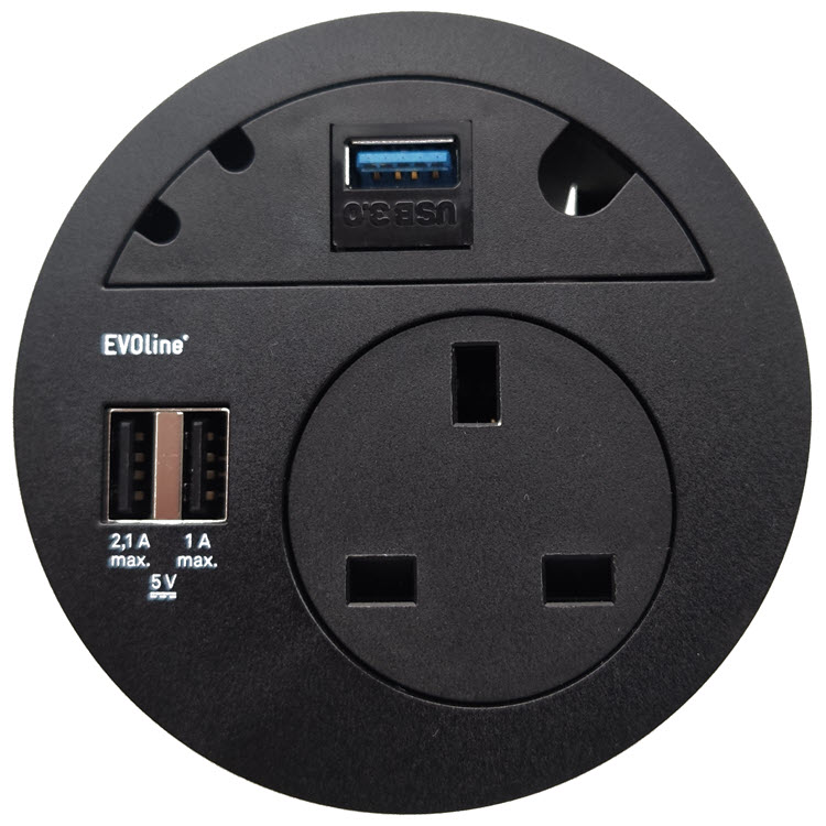 EVOline Circle80 - 3fold cable guide + multimedia - Black - EVOlineStore