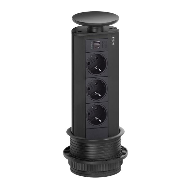EVOline Port double-dual USB Charger AC - Full Black - 3x socket-S