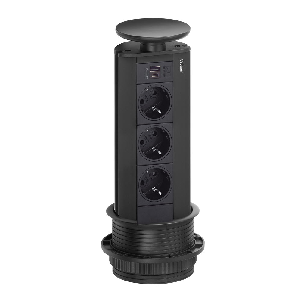 Featured image for “EVOline Port double USB Charger Type-AC / Full Black / 3x socket”
