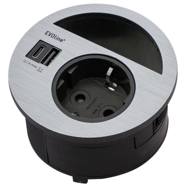 EVOline Circle80 - VDE Stainless Steel - USB Type-AC - EVOlineStore