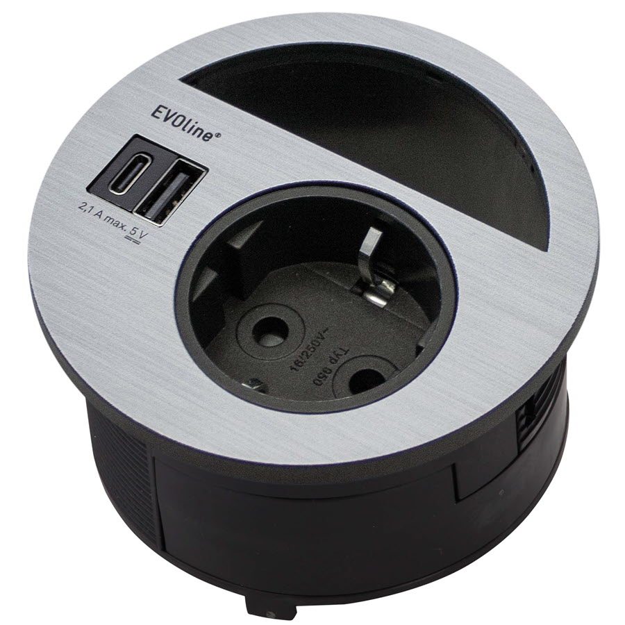 EVOline Circle80 - VDE Stainless Steel - USB Type-AC - EVOlineStore