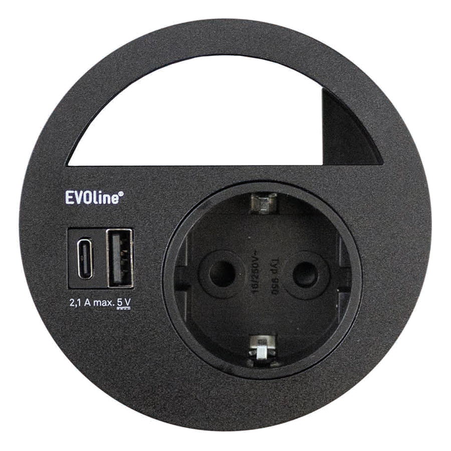 EVOline Circle80 - VDE black - USB-AC - EVOlineStore