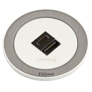 EVOline One - Double USB charger Type-AC - stainless steel ring - white - EVOlineStore