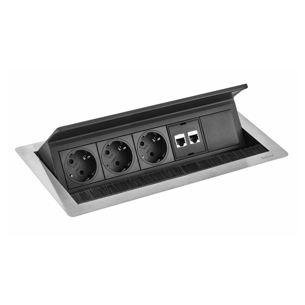 Featured image for “EVOline Fliptop Push L 3x power socket / 2x RJ45 / 1x Free Space”
