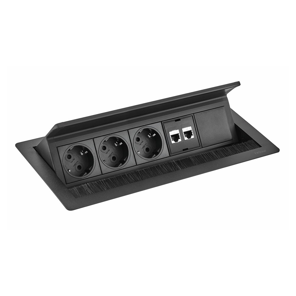 Featured image for “EVOline Fliptop Push Black L 3x power socket / 2x RJ45 / 1x Free Space”